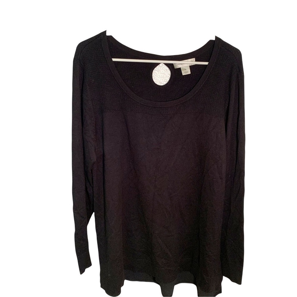 Christopher & Banks Womens Size XL Scoop Neck Sweater Textured Mixed Media Black